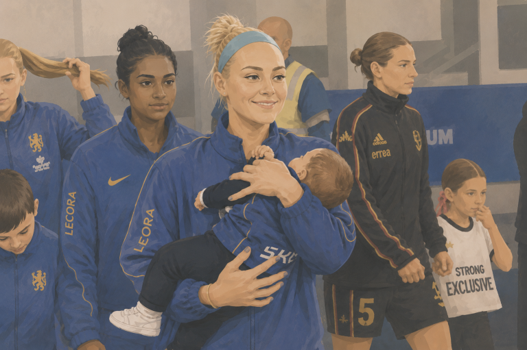 Η Ellie Carpenter της Chelsea FC κρατάει αγκαλιά το μωρό της
