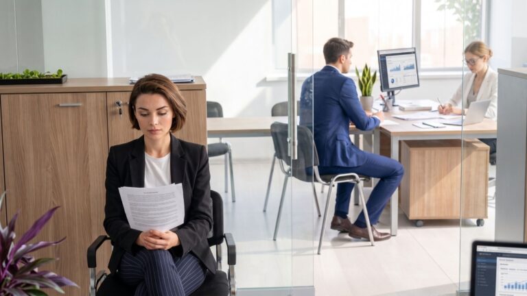 γυναίκα περιμένει να περάσει από job interview